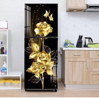 Tranh 3D dán tủ lạnh hoa hồng vàng kt 60 x 140cm