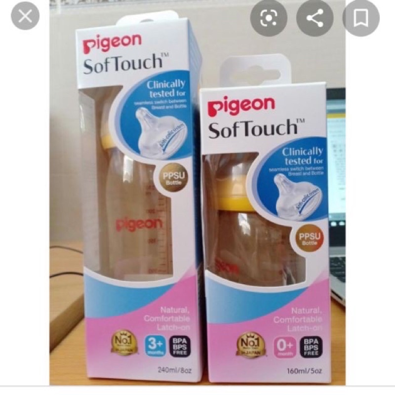 Bình sữa Pigeon SofTouch cổ rộng 160ml và 240ml cho bé