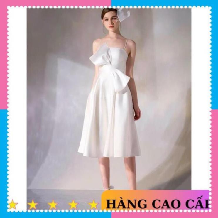 Đầm trắng hai dây xoè phi lụa sang trọng dự tiệc dạ hội - MN46 !