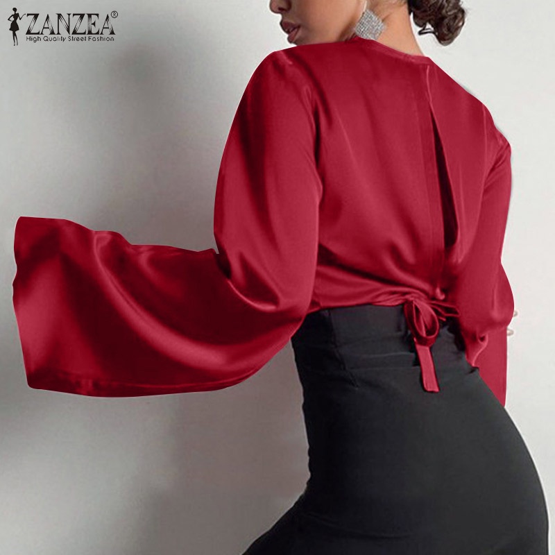 Áo kiểu ZANZEA nữ cổ tròn tay loe cài nút sau lưng phong cách châu âu thời trang