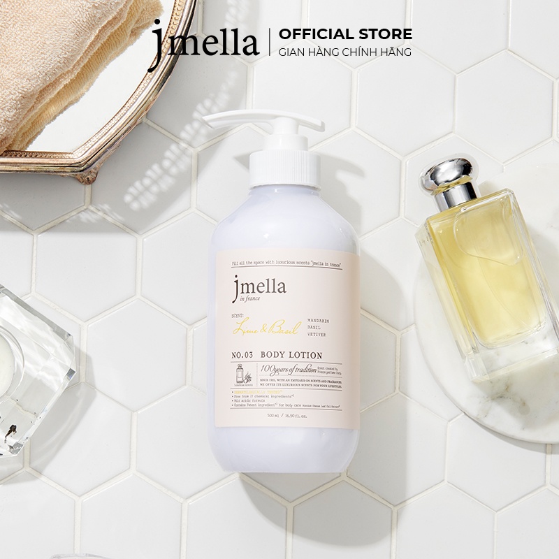Sữa Dưỡng Thể Jmella In France Hương Nước Hoa No.3 Lime & Basil Body Lotion Chanh và Húng Quế Tươi Mát 500ml