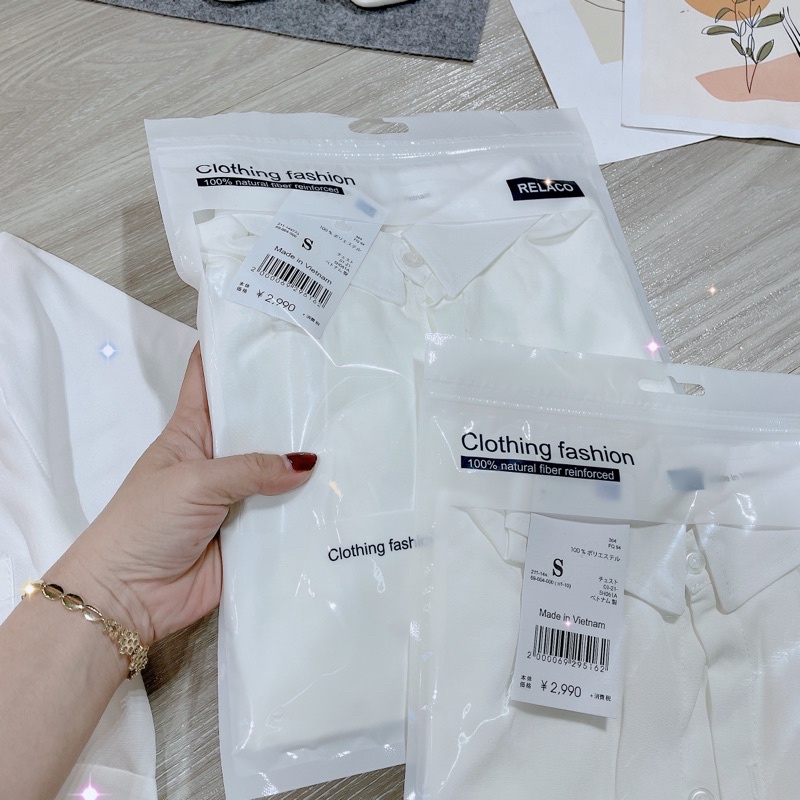 Áo sơ mi GU nữ tay ngắn có cổ màu trắng đủ size