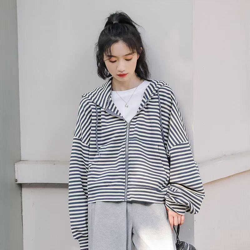 IELGY  Áo sweatshirt Dáng Rộng Tay Dài Kẻ Sọc Kích Thước Lớn Thời Trang Cho Nữ