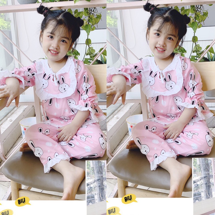 Bộ pijama dài tay bèo in hình cute cho bé gái