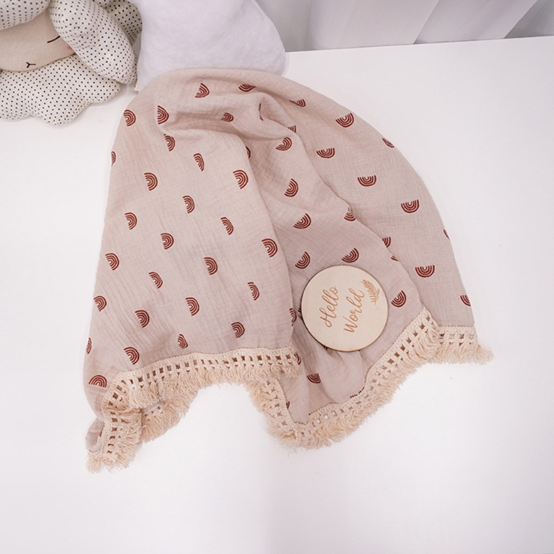 Chăn Quấn Em Bé Bằng Cotton Nguyên Chất Phối Tua Rua In Họa Tiết Độc Đáo Xinh Xắn