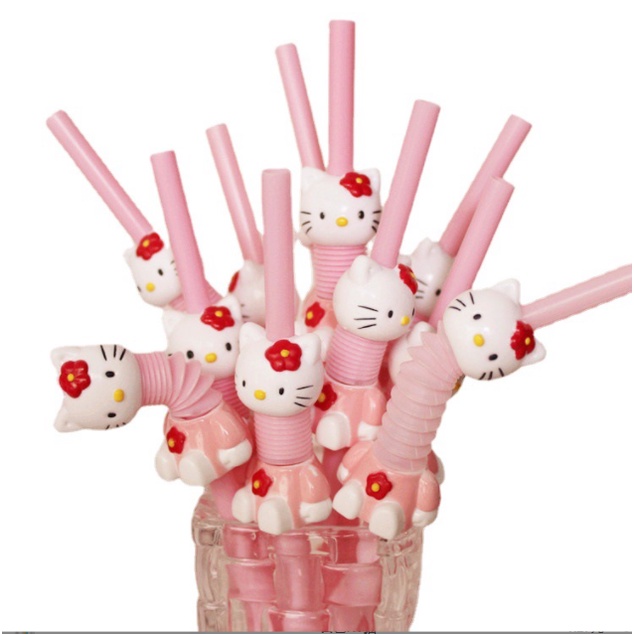 5 ống hút cong XIAODUOJIAJU hình Hello Kitty xinh xắn thân thiện với môi trường
