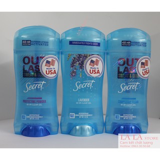 Lăn khử mùi nữ Secret Clear gel 73g Lavender, Outlast Completely Clean, Unscented,Protecting powder
