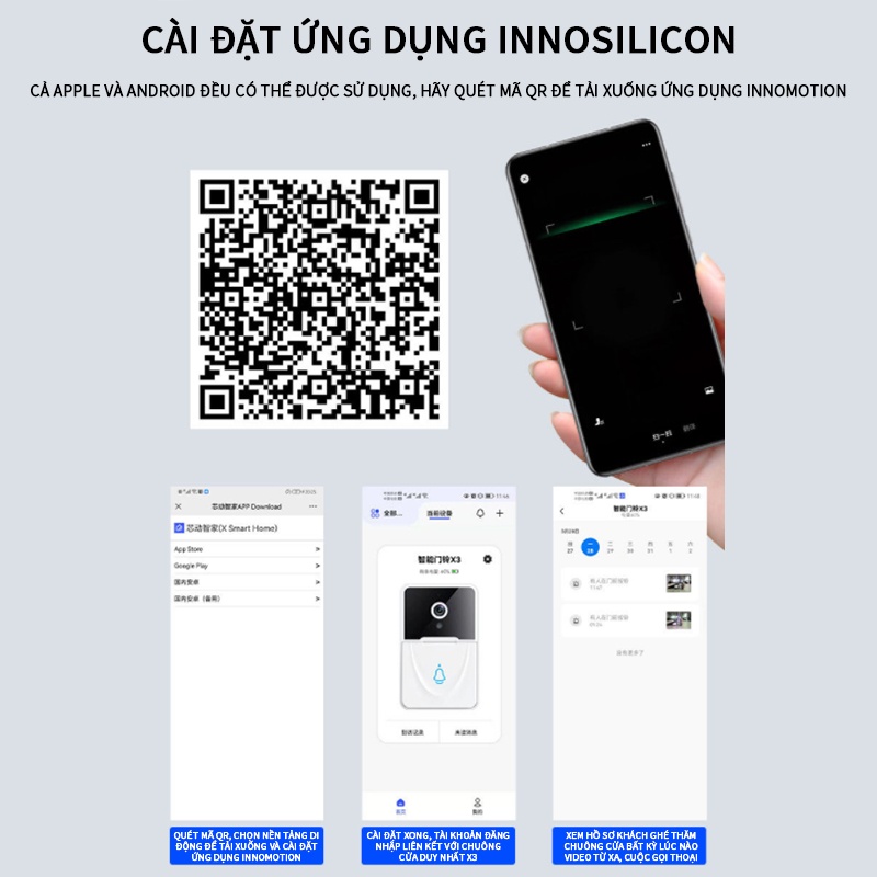 Chuông cửa không dây công suất thấp pin lithium HD tầm nhìn ban đêm video intercom video đổi giọng nói