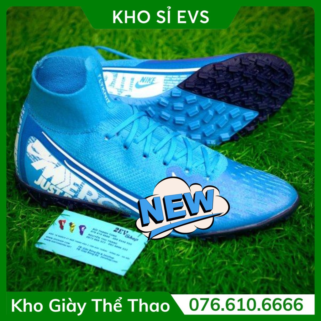 Siêu chất Giày Đá Bóng Cỏ Nhân Tạo 𝗧𝗙 𝗠𝗲𝗿𝗰𝘂𝗿𝗶𝗮𝗹 𝟭𝟯 Xanh Ngọc Cao Cổ Đã Khâu Siêu Hot