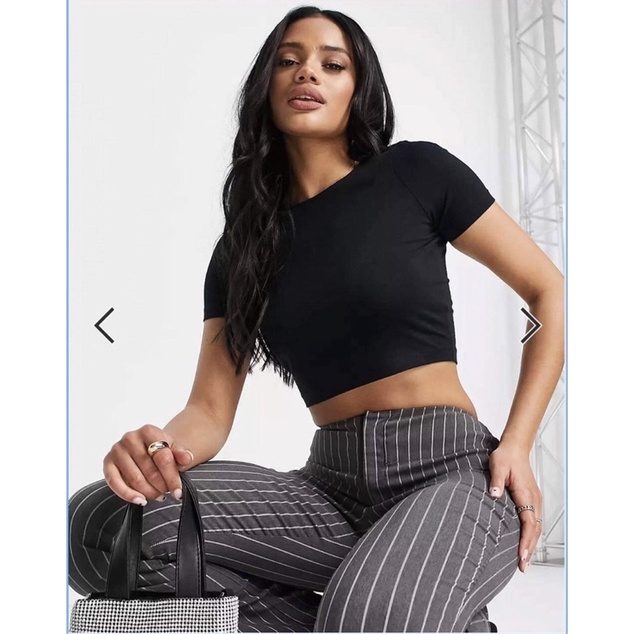 Áo croptop ôm thun đen lụa rũ