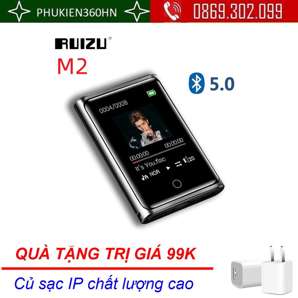 (QUÀ TẶNG 99K) Máy Nghe Nhạc MP3 Màn Hình Cảm Ứng Bluetooth Ruizu M2 Bộ Nhớ Trong 8GB - Hàng Chính Hãng