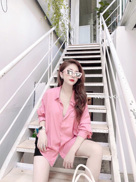 Áo sơ mi dài tay phom rộng vải tơ chất đep