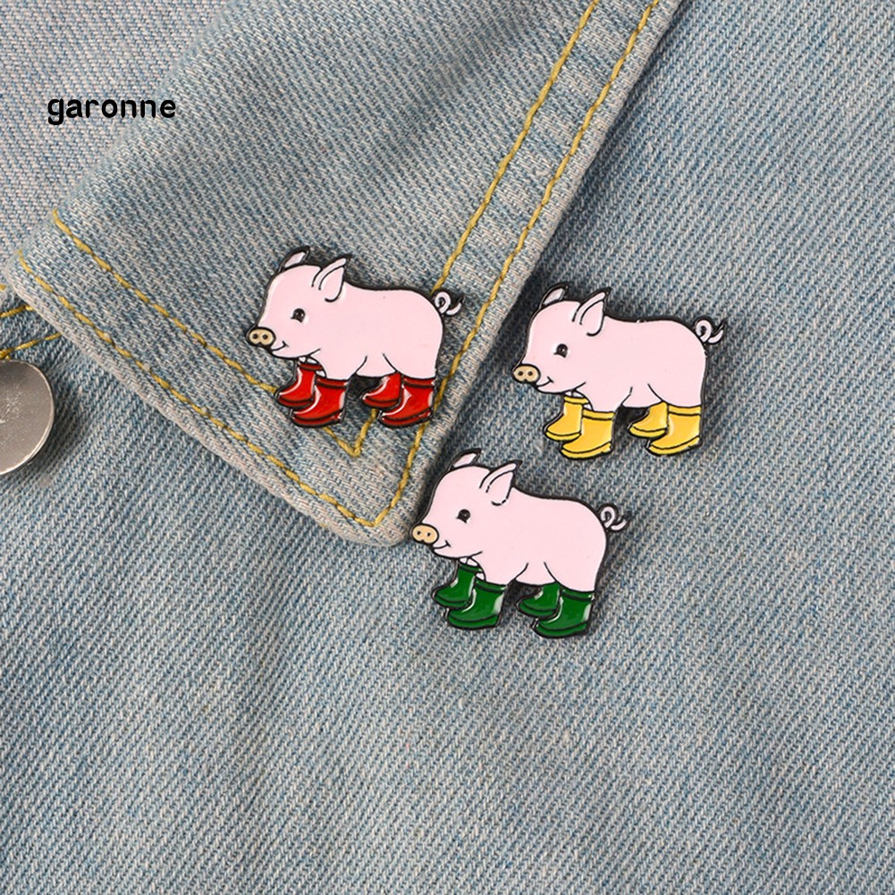 GA_Kawaii Cartoon Pig Rain Boots Animal Alloy Enamel Brooch Pin Party Gift Badge