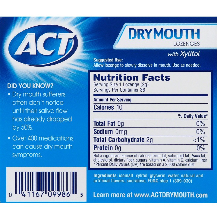Kẹo ngậm khô miệng ACT® Dry Mouth Xylitol Mint Lozenges, 36viên