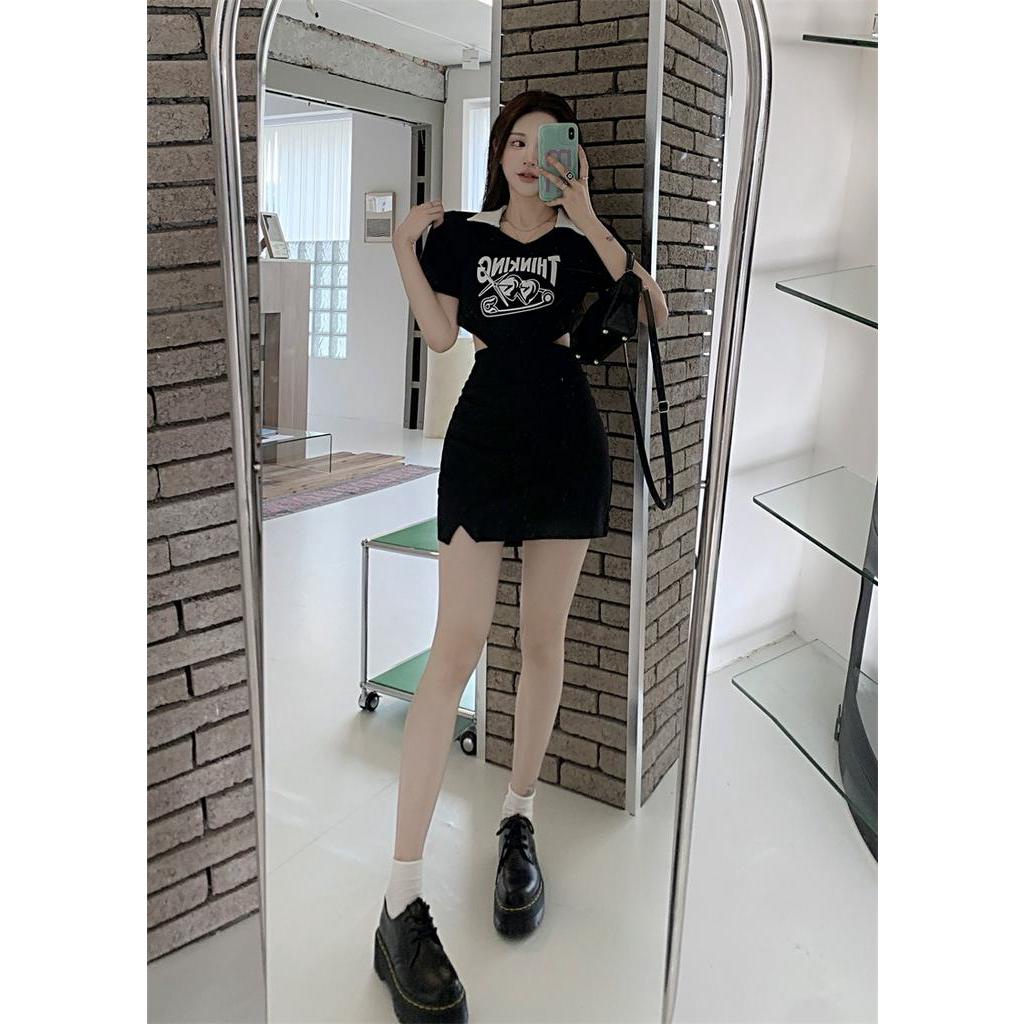 Đầm Ngắn Tay Cổ polo In Họa Tiết Gợi Cảm Dành Cho Nữ