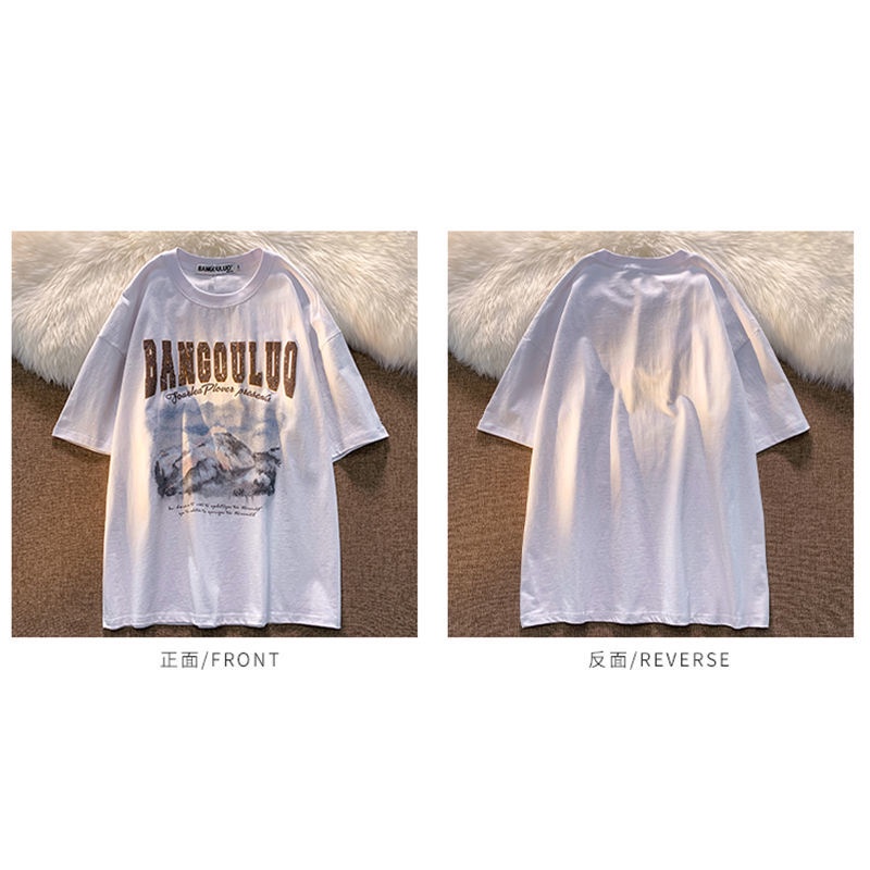 American retro 100% cotton short-sleeved T-shirt y2k sweet and spicy retro top summer trend loose lazy T-shirt YtIa