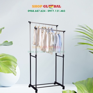 Giá Kệ Treo Quần Áo Giá Phơi Quần Áo Đôi Chất Liệu Inox Thông Minh Có Bánh Xe Di Động Tiện Lợi
