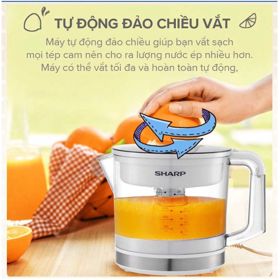 Máy Vắt Cam Sharp EJ-J407-BK Dung Tích 0.75L 40W Tự Động Đảo Chiều 2 Đầu Vắt Siêu Tốc Cao Cấp