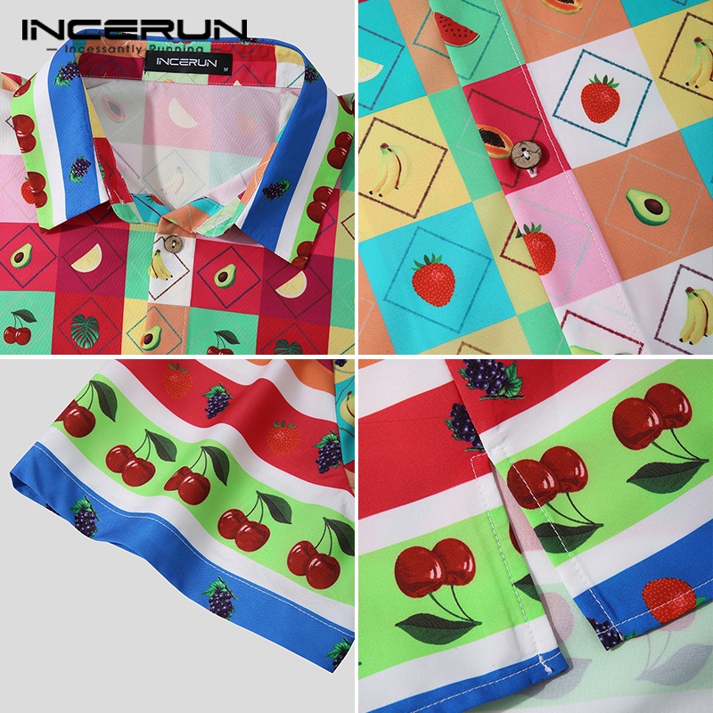 Áo sơ mi INCERUN ngắn tay in họa tiết phong cách phương Tây dành cho nam