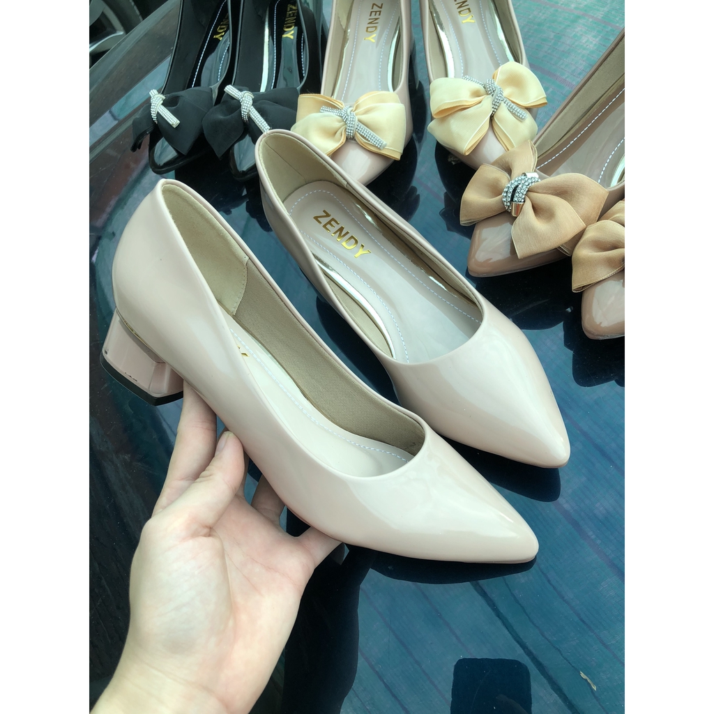 GIÀY CAO GÓT NỮ DA BÓNG GÓT MEKA TRONG 4CM HDA4