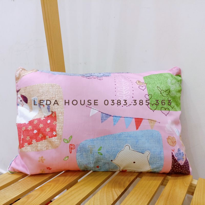 Gối cho bé vỏ gối cotton satin Hàn Quốc, ruột gối gòn lông vũ siêu êm ái 30*45