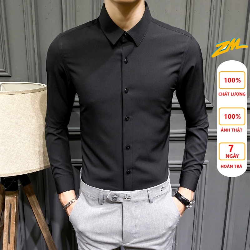 Áo sơ mi nam trơn ZM vải cotton chống nhăn không xù dáng ôm , Sơ mi nam trơn nhiều màu