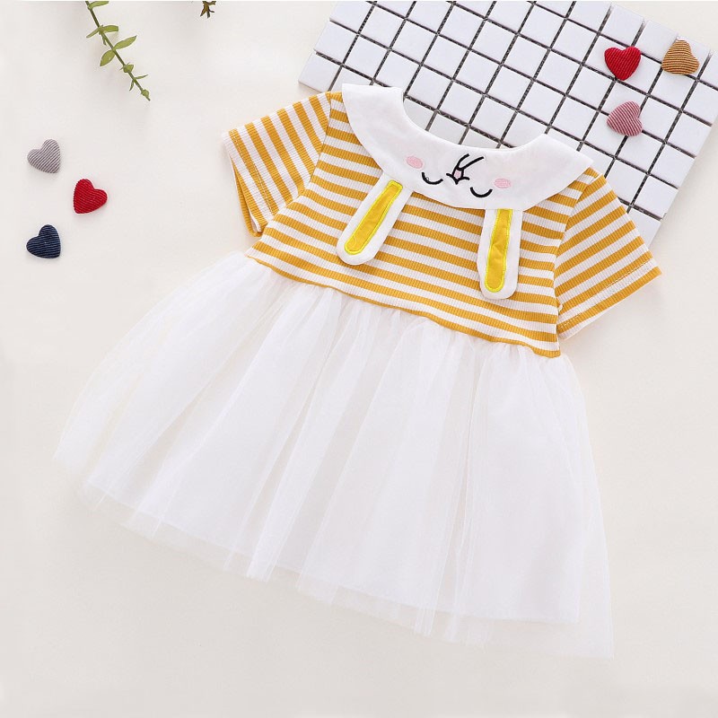 Đầm kẻ sọc ngắn tay đáng yêu cho bé gái