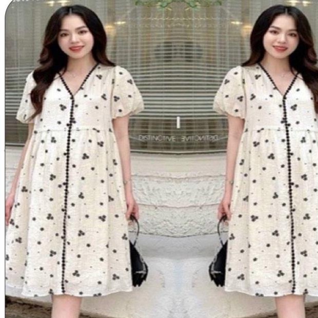 VÁY BẦU MÙA HÈ ĐẸP - ĐẦM BẦU CÔNG SỞ, THIẾT KẾ DÁNG XUÔNG CỘC TAY TRẮNG HOA NHÍ XINH XẮN, MẶC ĐI LÀM, CHƠI, DỰ TIÊC V-40