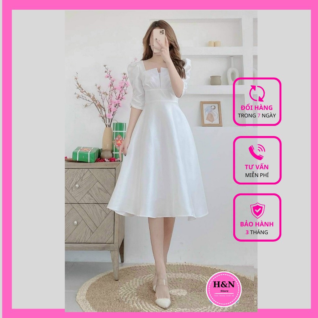 ✱●Váy nữ trắng thiết kế dự tiệc Đầm xòe sang trọng trẻ trung xinh xắn HN CLOTHING V37