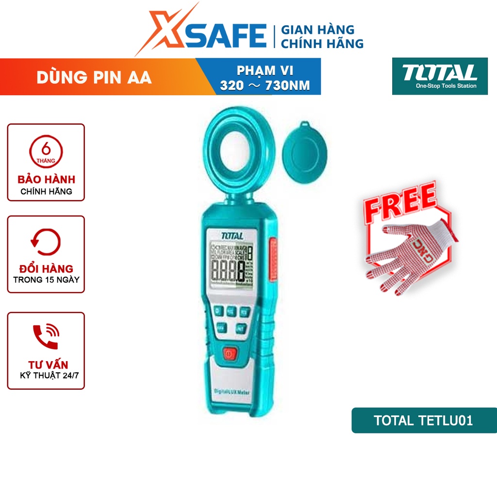 Máy đo cường độ ánh sáng kỹ thuật số TOTAL TETLU01 Thiết bị đo ánh sáng phạm vi quang phổ 320～730nm, dùng pin AA - XSAFE