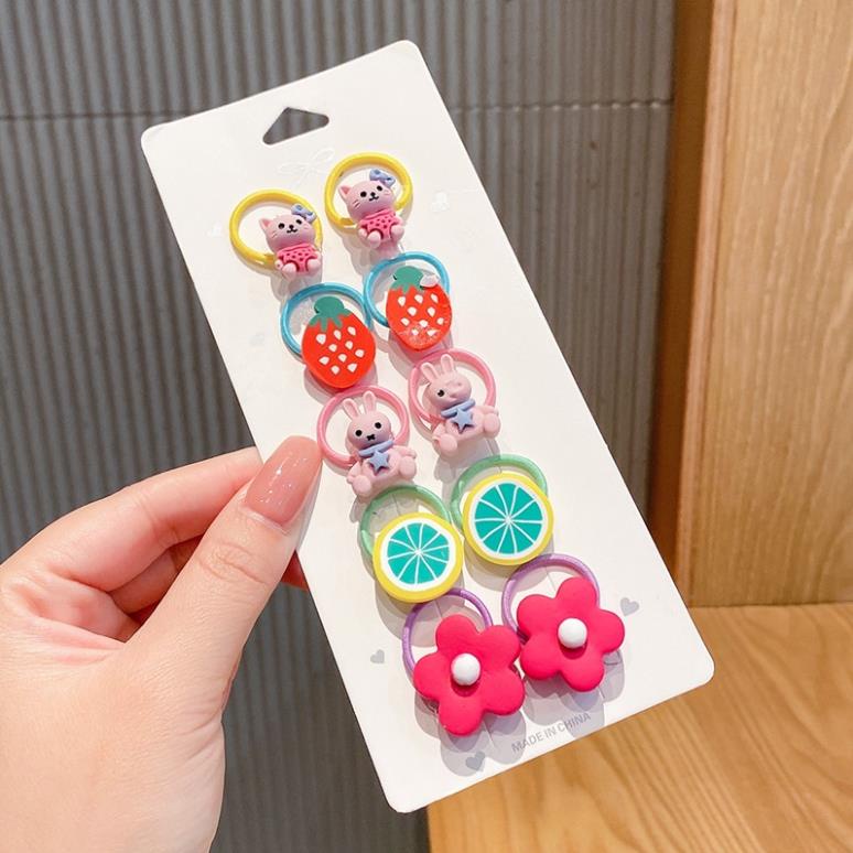 Dây buộc tóc SOLANO dây chun buộc tóc set 10 buộc nỉ hoa quả Hàn Quốc cho bé gái, bạn nữ FAH-001414