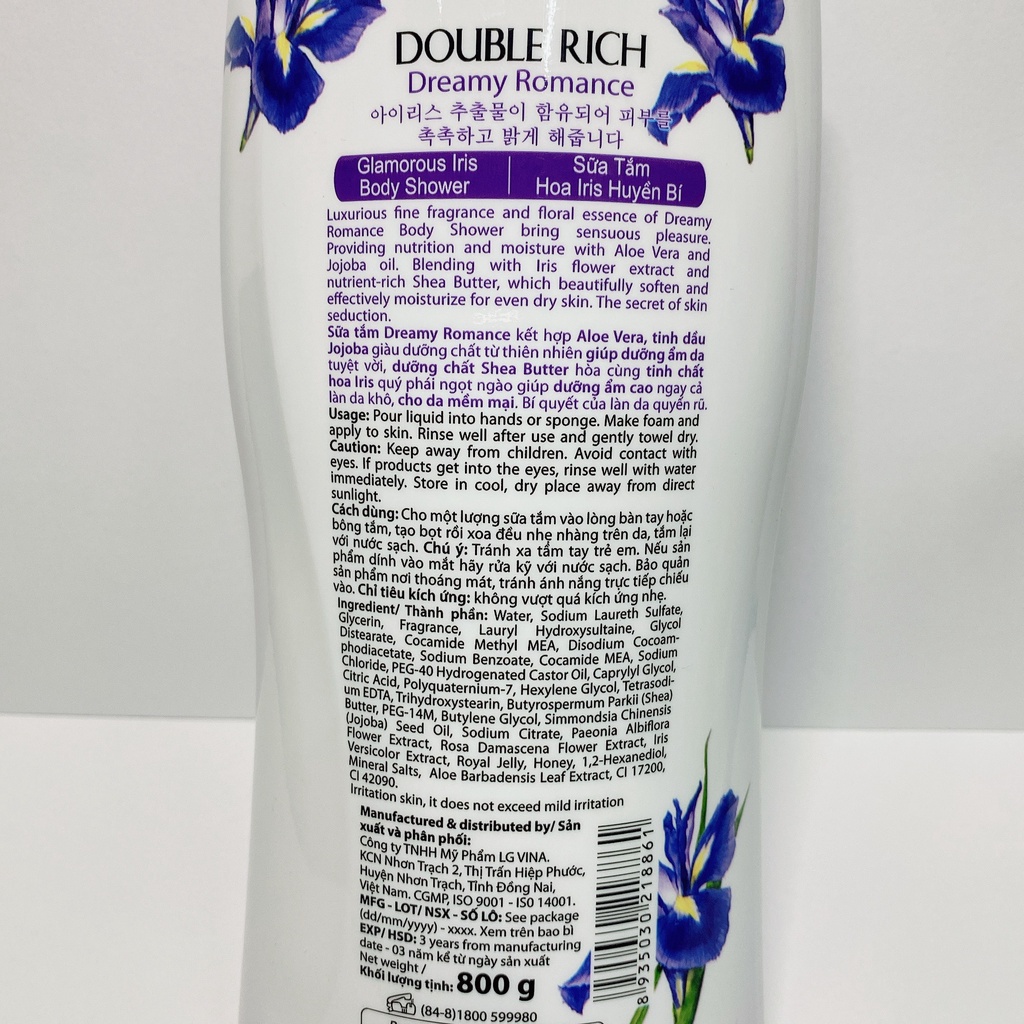 Sữa tắm Double Rich hương hoa giúp tăng cường độ ẩm cho da 800g