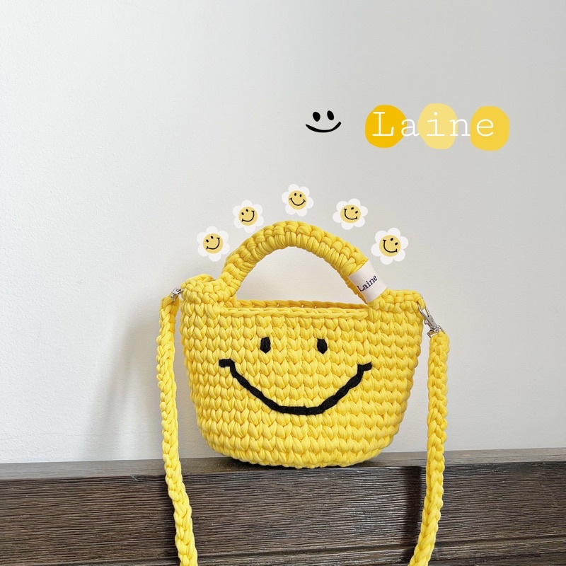 TÚI LEN HANDMADE MĂT CƯỜI . KÈM DÂY ĐEO CHÉO