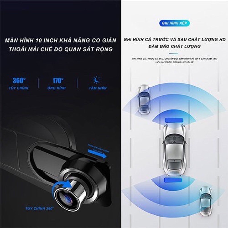 Cam Hành Trình Kẹp Gương X10 full màn 10inh CAO CẤP