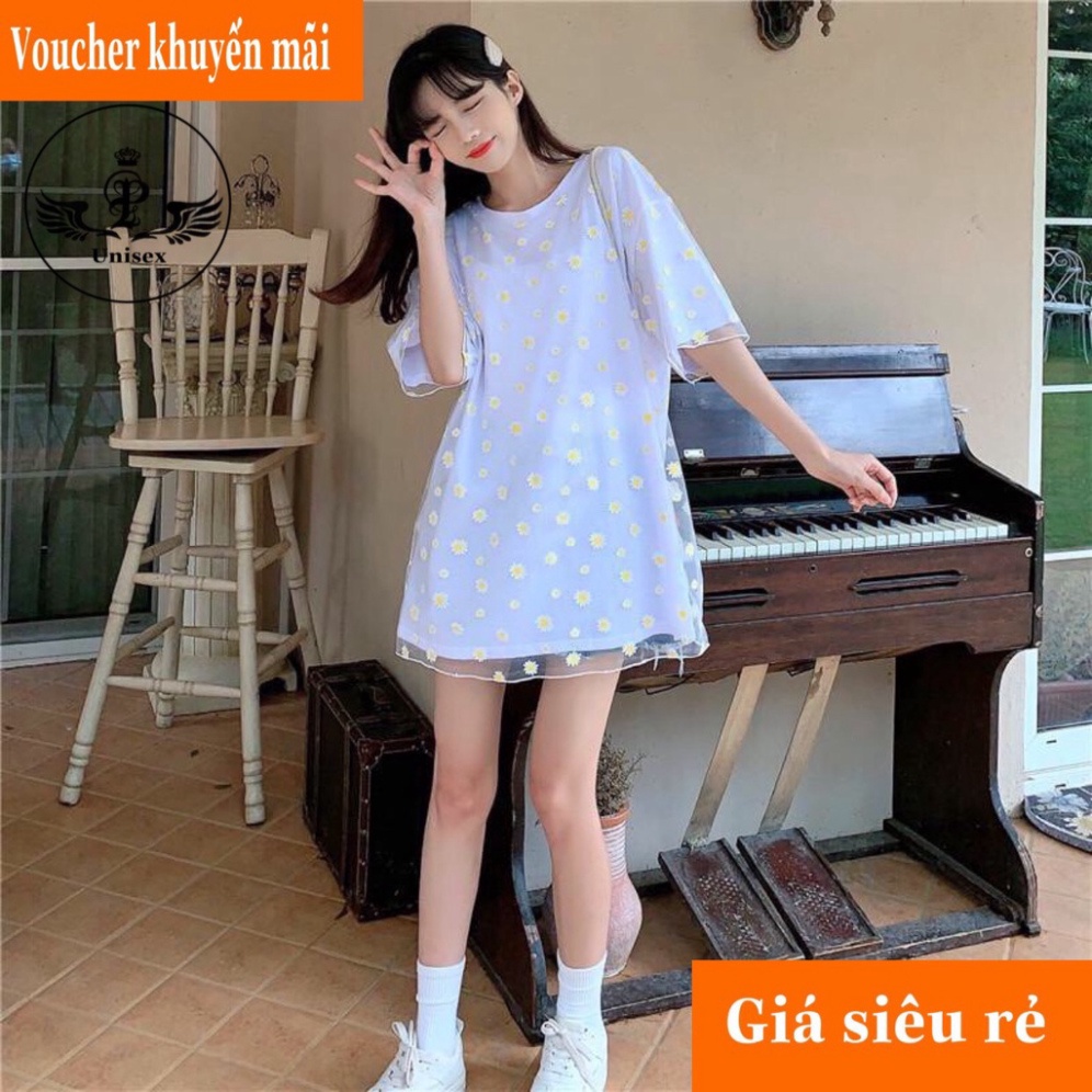 Áo Lưới Hoa Cúc , Form Rộng Phong Cách Unisex - Set Áo Kèm Lót ( kèm video shop tự quay )