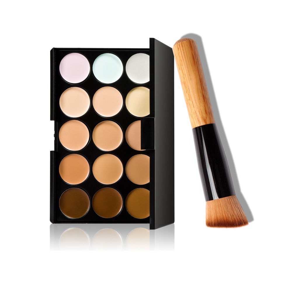 15 Colors Make up Contour Face Cream Concealer Palette+Sponge Puff+Powder Brush