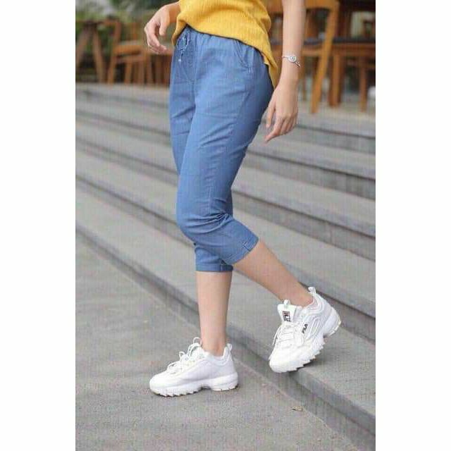 Lenkapas - Quần baggy lưng thun denim hình thật