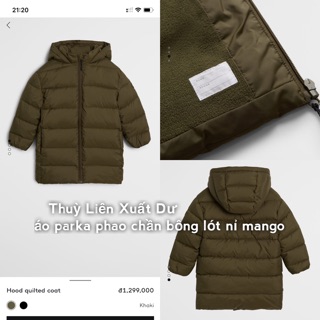 Áo phao parka chần bông lót nỉ mango rêu