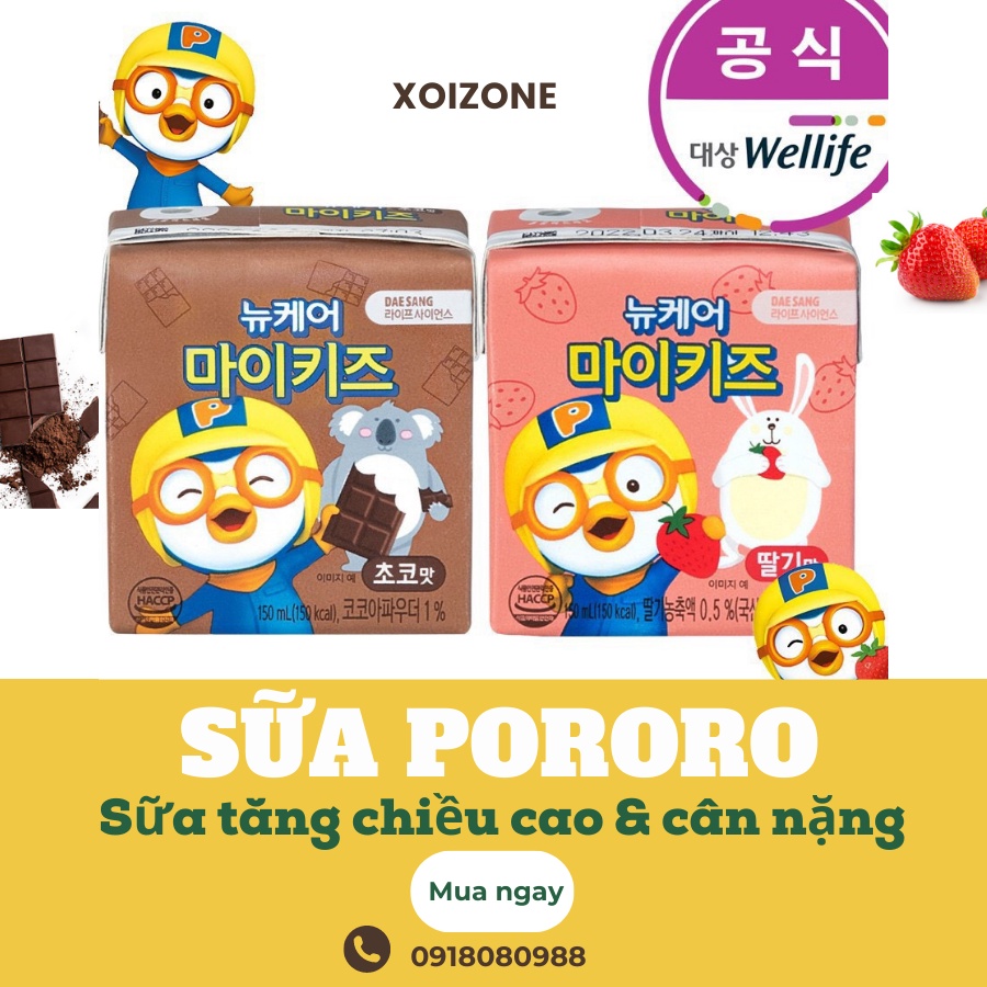 Sữa nước Pororo TĂNG CHIỀU CAO &amp; CÂN NẶNG hộp 150ml