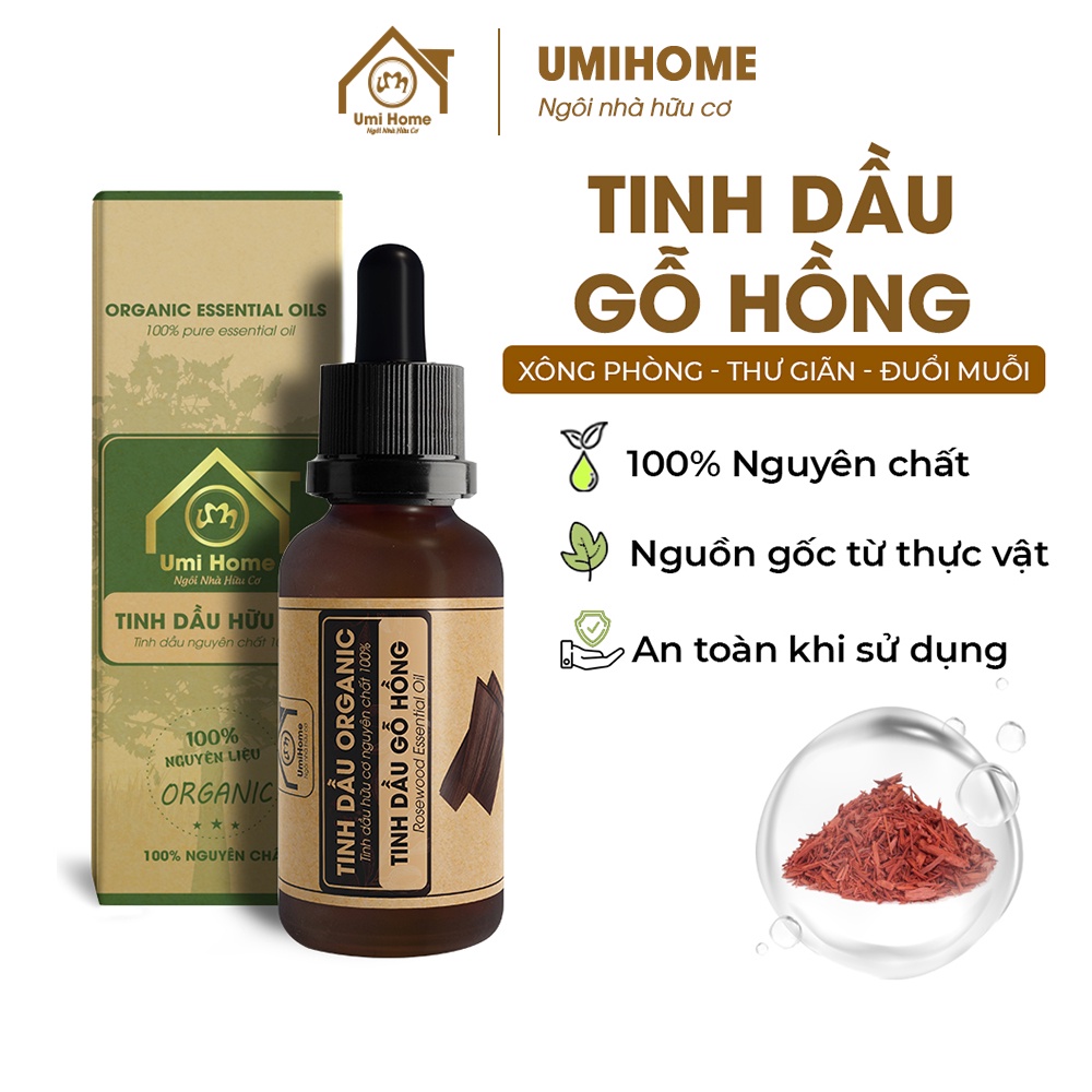 Tinh dầu thơm phòng Gỗ Hồng hữu cơ UMIHOME nguyên chất 10ml