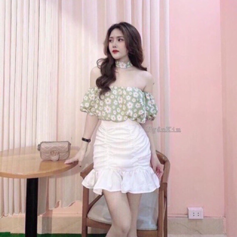 Sét 2 món áo trễ vai hoa cúc+ chân váy đuôi cá ( ảnh + video thật) | BigBuy360 - bigbuy360.vn
