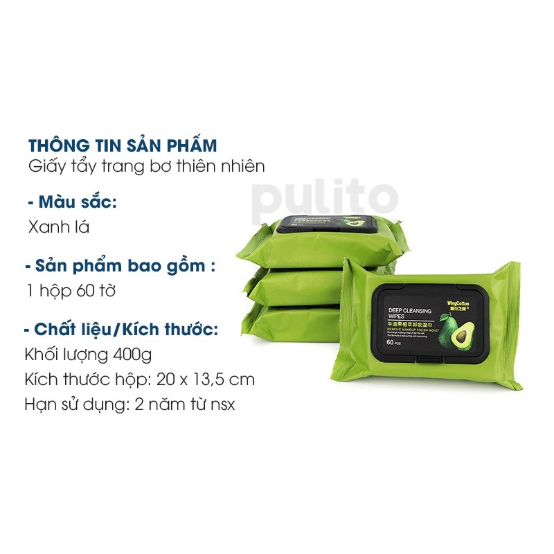 Khăn giấy ướt tẩy trang tinh dầu bơ sạch sâu an toàn cho da mặt 60 tờ SIGO