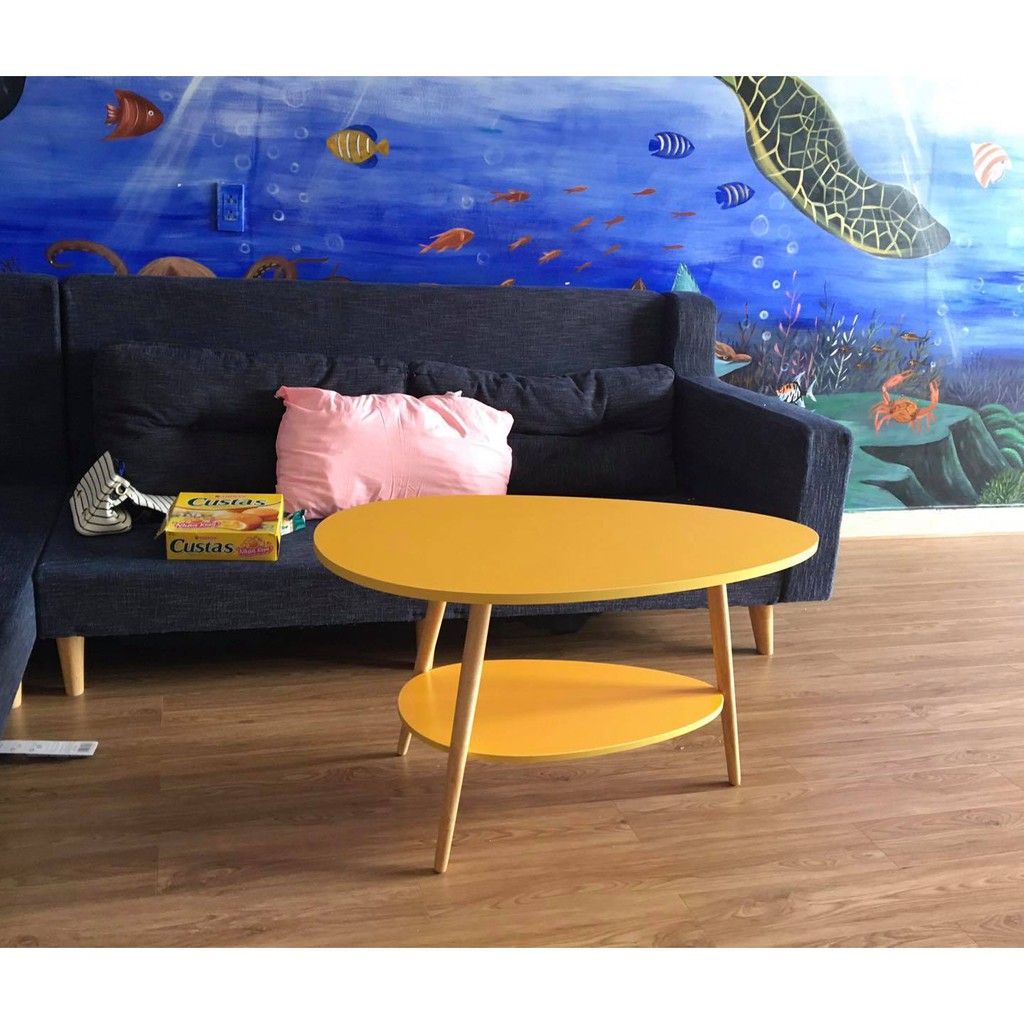 Bàn trà sofa hiện đại, bàn gỗ cafe 2 tầng hình trứng chân gỗ sồi phòng khách GP56 | BigBuy360 - bigbuy360.vn