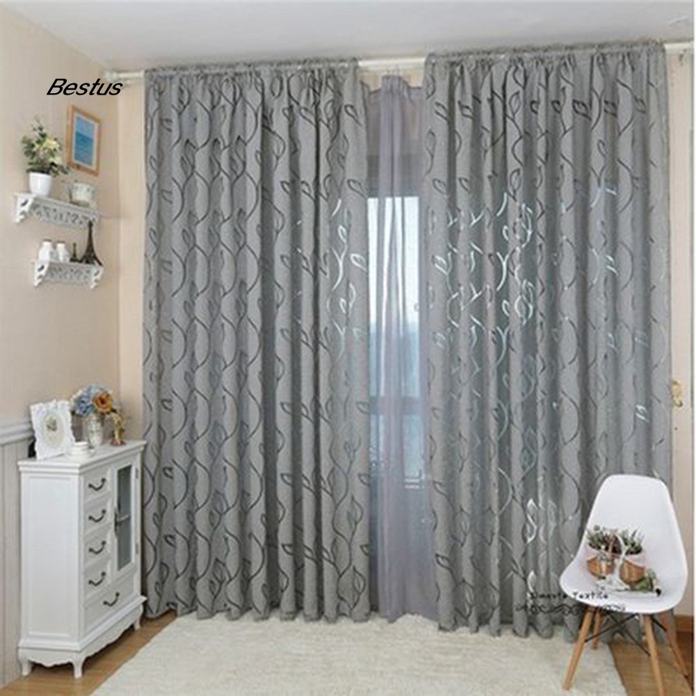 Rèm dạng nửa 100x200cm bằng chất liệu tuyn in họa tiết lá dùng trang trí nội thất