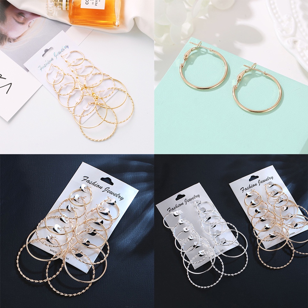 Set 6 khuyên tai tròn nhiều kiểu dáng