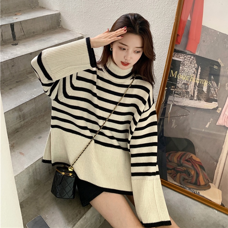 621558#Áo Sweater Dệt Kim Tay Dài Cổ Lọ Dáng Rộng Xẻ Tà Thời Trang Thu Đông 2022 Mới