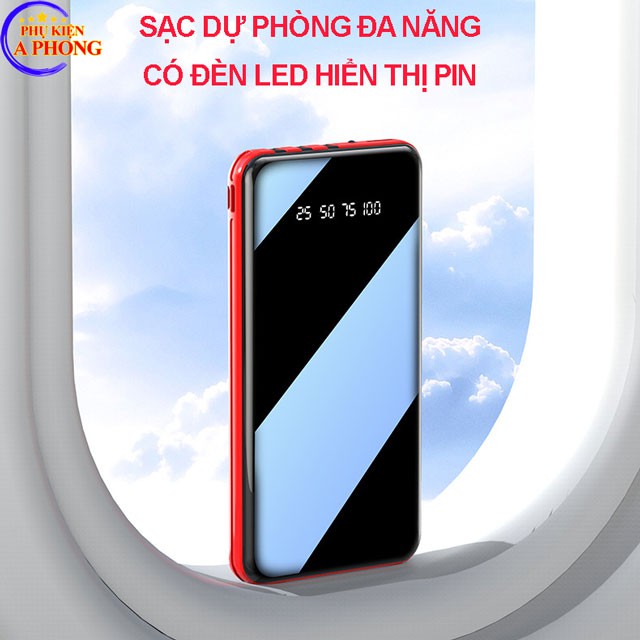 [Gắn Kèm Cáp] Pin sạc dự phòng G01 SD Design 10,000 mAh kèm 3 cáp sạc cho hầu hết điện thoại, kèm đèn led