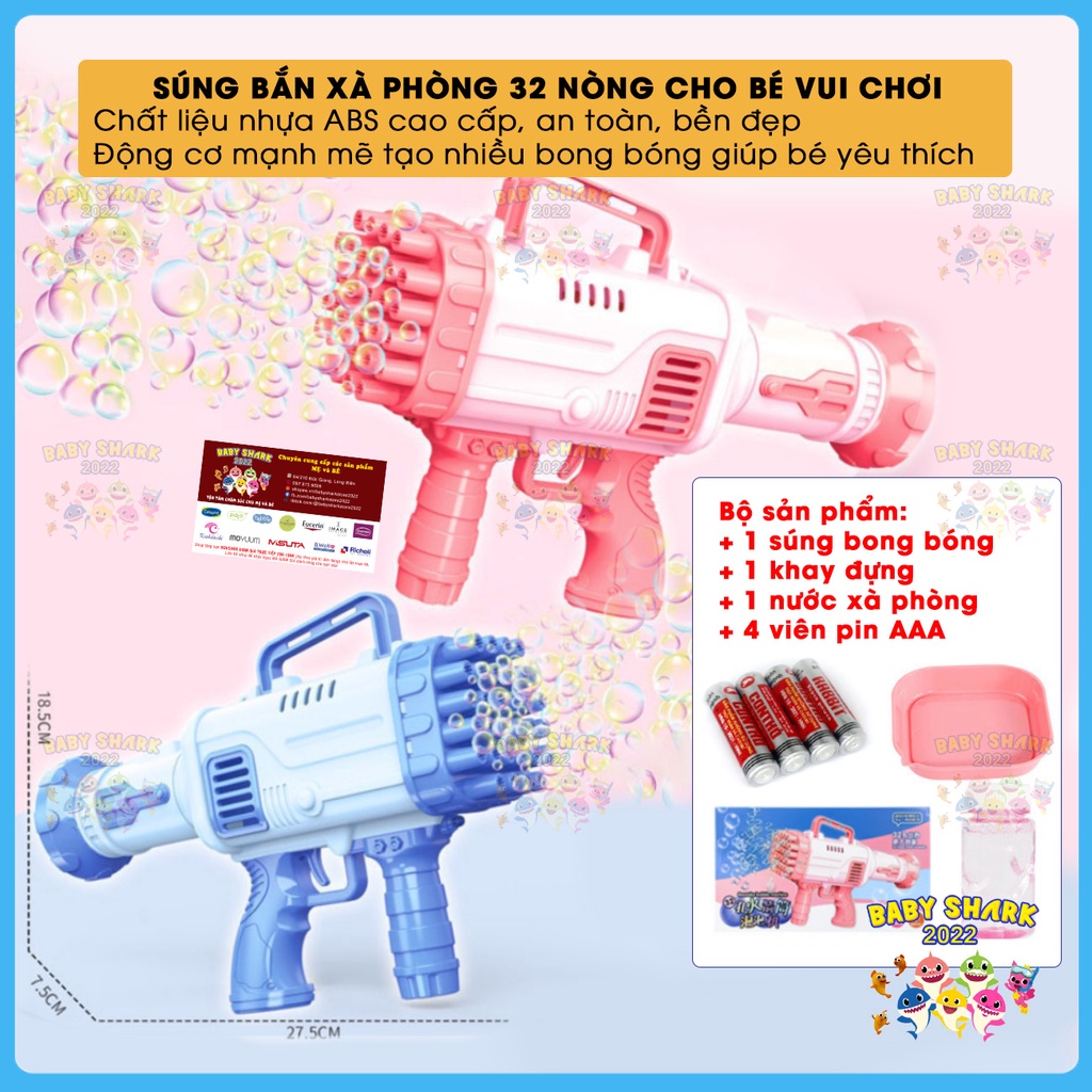 [Tặng kèm pin] Súng bắn bong bóng xà phòng 32 nòng, máy thổi bong bóng.
