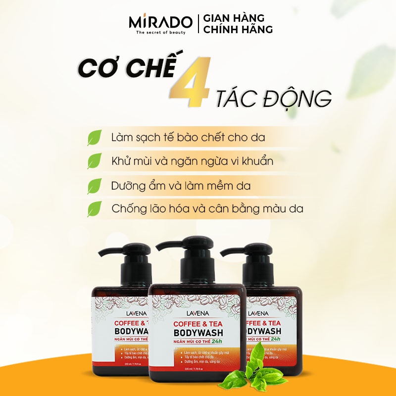 Sữa Tắm Giảm Mụn Thâm Lưng LAVENA Chiết Xuất Cà Phê Sáng Da 220ml