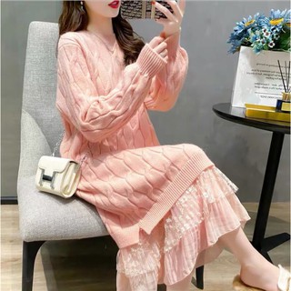 V011 - Váy len phối chân ren cao cấp